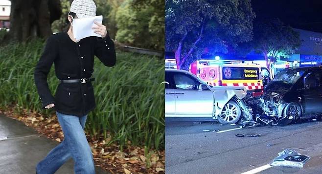 지난달 27일 호주 시드니에서 음주 상태로 롤스로이스를 운전하다 교통사고를 낸 중국계 여성 양란란(왼쪽)과 교통사고 현장. 데일리메일 캡처, 웨이보