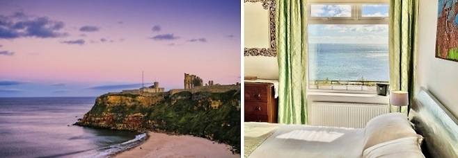 영국 노섬벌랜드 일몰(왼쪽) / 사진=Unsplash, 에어비앤비 추천 숙소(오른쪽) / 사진=에어비앤비