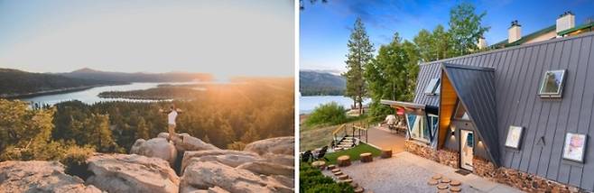 미국 캘리포니아 빅 베어 레이크(왼쪽) / 사진=Unsplash, 추천 숙소 (오른쪽) / 사진=에어비앤비