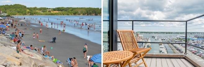 포틀랜드 히긴스 비치에서 시간을 보내고 있는 방문객(왼쪽) / 사진=flickr, 바다가 내려다보이는 에어비앤비 추천 숙소(오른쪽) / 사진=에어비앤비