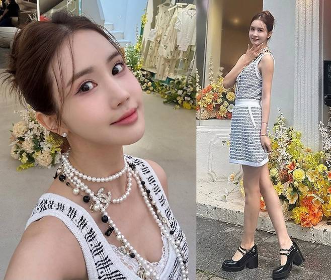 이다해가 한여름에도 단아함과 고전미를 잃지 않은 트위드룩으로 시선을 사로잡았다.사진=이다해 SNS