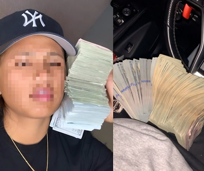 수표, 직불카드, 신용카드 등이 들어있는 우편물을 훔쳐 명품을 구매하는 등 호화 생활을 즐긴 매리 앤 매그다밋이 자신의 소셜미디어(SNS)에 올린 돈다발 사진. 엑스(X·옛 트위터) 캡처