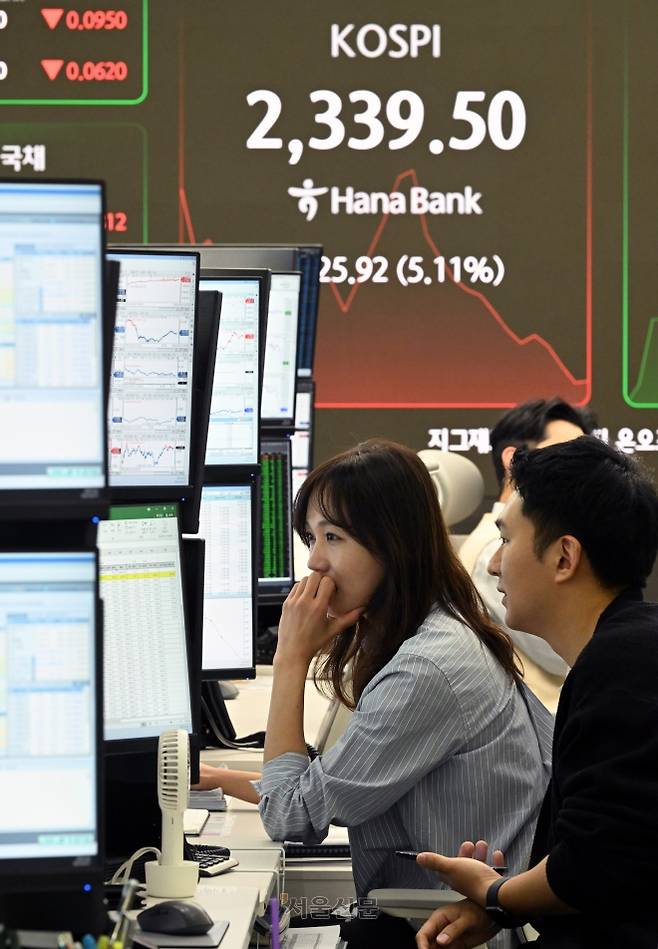 8월 증시 회전율이 연중 최저치를 기록했다. 사진은 지난 7일 오전 서울 중구 하나은행 딜링룸 관계자들이 업무를 보고 있다. 사진=도준석 전문기자