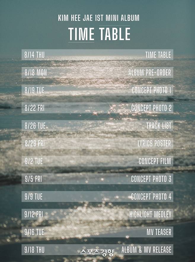 가수 김희재 미니 앨범 타임 테이블. 티엔엔터테인먼트 제공