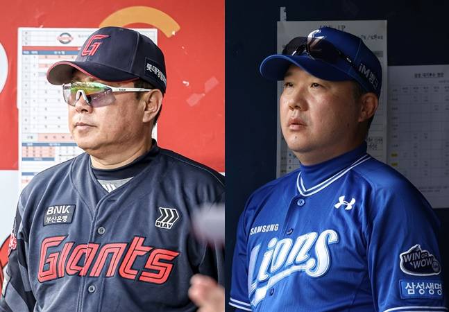 롯데 김태형 감독(왼쪽)과 삼성 박진만 감독. /사진=각 구단 제공