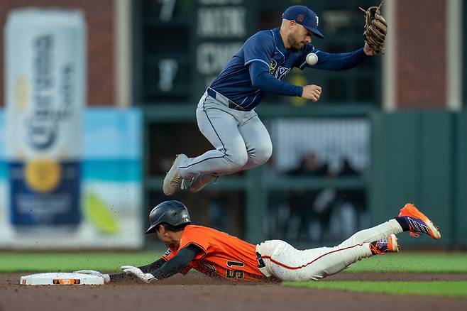 이정후가 2회말 볼넷으로 출루한 뒤 2루 도루에 성공하고 있다. Imagn Images연합뉴스