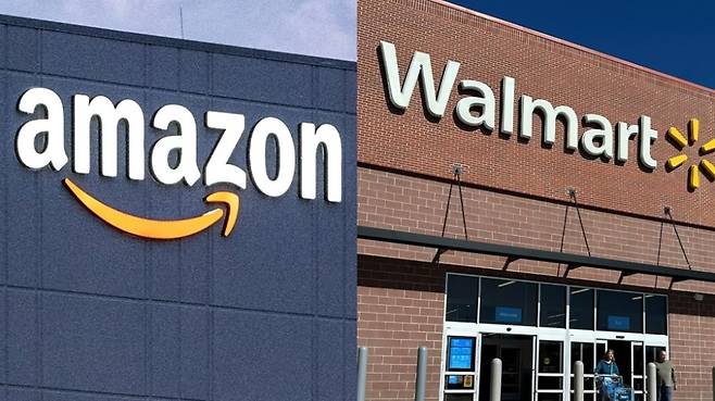 세계 최대 이커머스(전자상거래) 업체 아마존(왼쪽)과 미국 최대 소매업체 월마트. [AP]