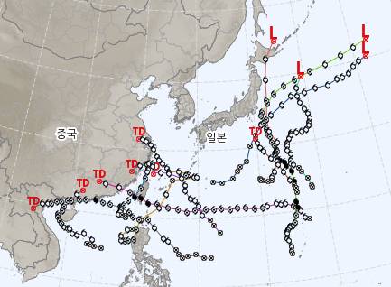 올해 태풍 이동 경로(6월~8월 16일) [기상청 제공]