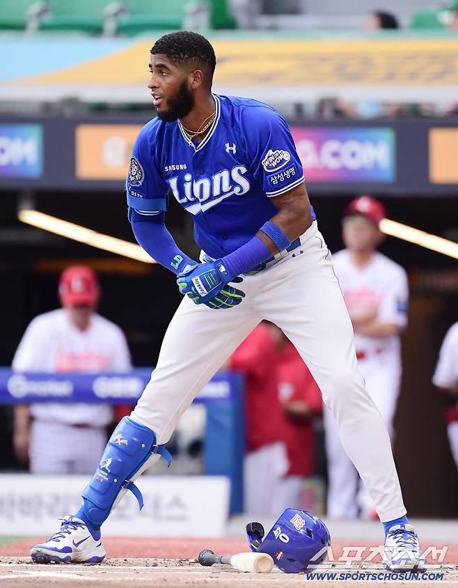 6일 인천 SSG랜더스필드에서 열린 SSG와 삼성의 경기. 1회 삼진을 당한 삼성 디아즈. 인천=송정헌 기자songs@sportschosun.com/2025.08.06/