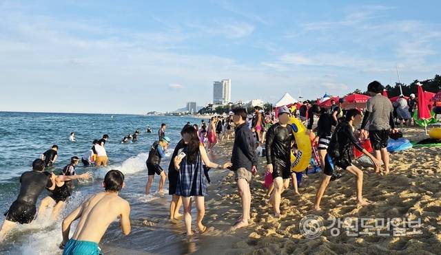 ▲ 지난 16일 강릉 경포해수욕장에서 피서객들이 해수욕을 즐기며 더위를 식히고 있다. 황선우 기자