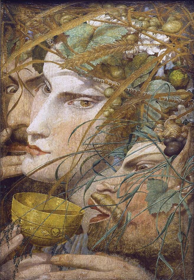 바카날리아 장면(1862). 바카날리아는 바쿠스(디오니소스)를 모시는 비밀 의식이다. 앞서 '요정 나무꾼의 절묘한 솜씨'에서 보여줬던 특징들(왜곡된 형태, 어지러운 디테일 등)이 보인다. /개인소장