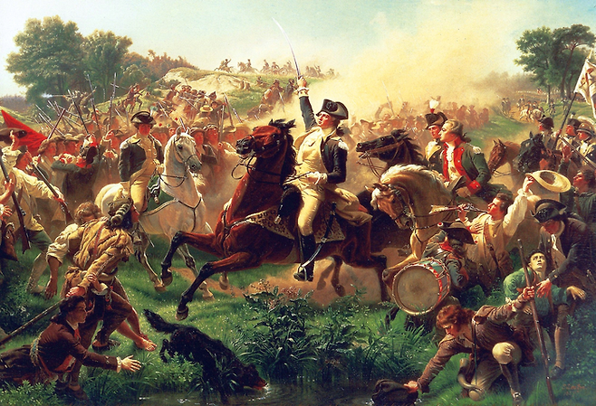 1778년 미국 독립전쟁 중 뉴저지에서 벌어진 조지 워싱턴의 몬머스 전투를 묘사한 그림.