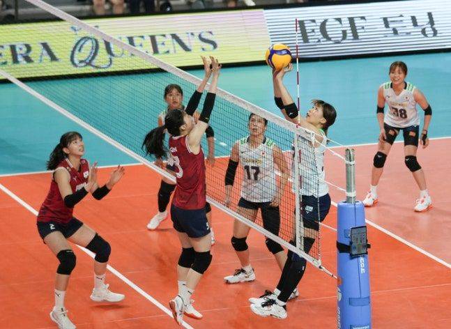 지난 16일 경남 진주체육관에서 열린 2025 코리아인비테이셔널 진주 국제여자배구대회 5차전 한국과 일본의 경기 모습. /사진=대한배구협회