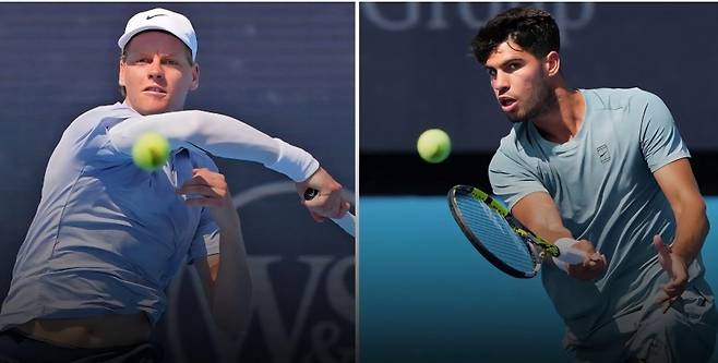 2025 신시내티오픈에서 시즌 4번째 결승 대결을 벌이게 된 야니크 시너(왼쪽)과 카를로스 알카라스. 사진/ATP 투어