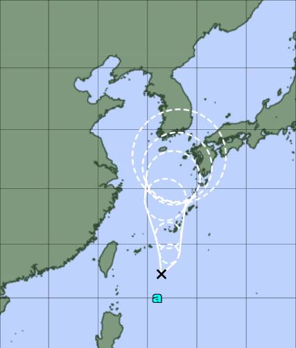 일본 기상청의 초기 예측 경로(기준 : 18일 오전 9시)