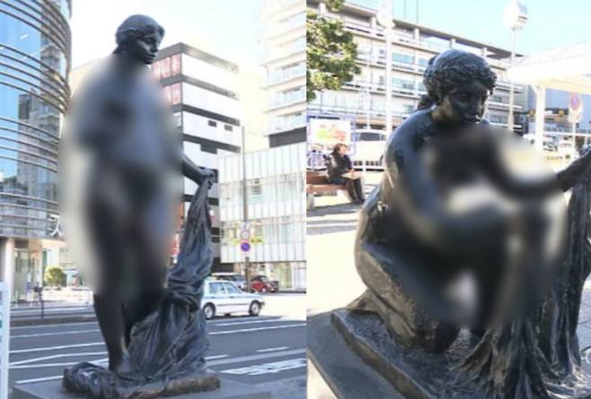 일본 시즈오카역 앞에 설치된 나체상. TV시즈오카 캡처