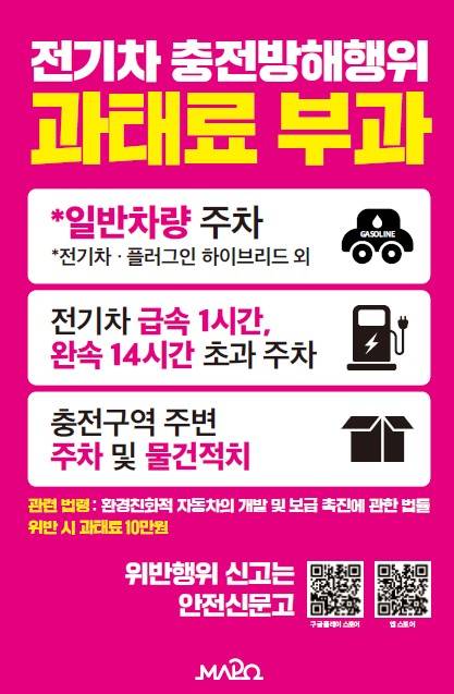 전기차 충전방해행위 단속 안내판 [마포구 제공. 재판매 및 DB 금지]