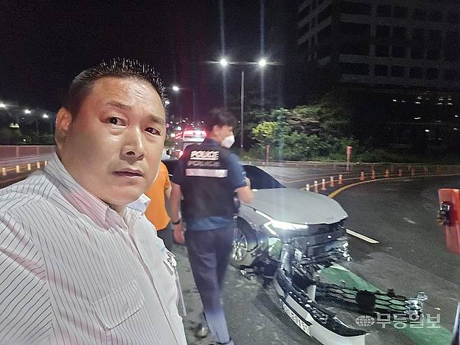 음주차량 단독사고 현장을 수습해 2차 사고를 막은 대창운수 소속 첨단 95번 시내버스 기사 김태헌씨. 김태헌씨 제공