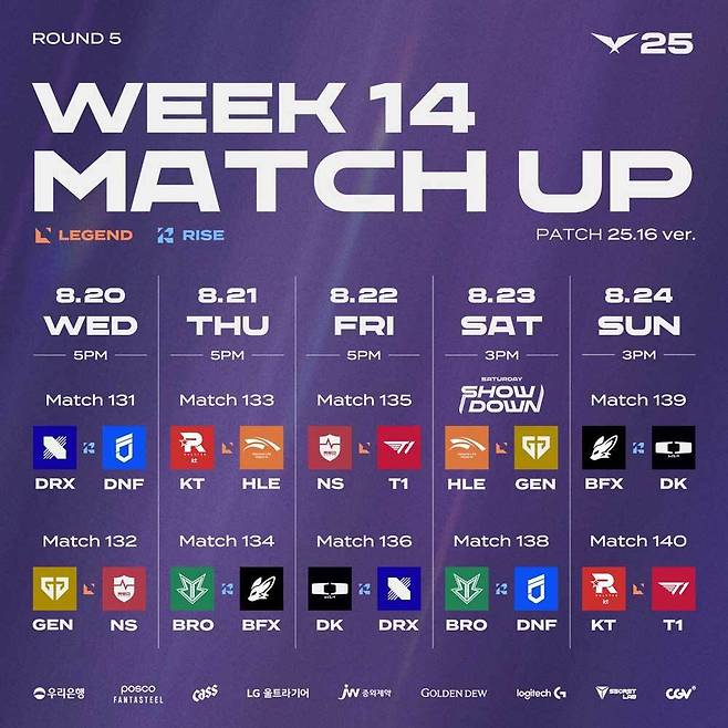 2025 LCK 5라운드 1주 차 대진표