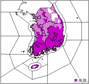 전국 폭염특보 지도(19일 12시 기준) [기상청 제공]