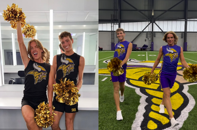 미국프로풋볼(NFL) 미네소타 바이킹스의 남성 치어리더 블레이즈 시크와 루이 콘. 블레이즈 시크 인스타그램 캡처