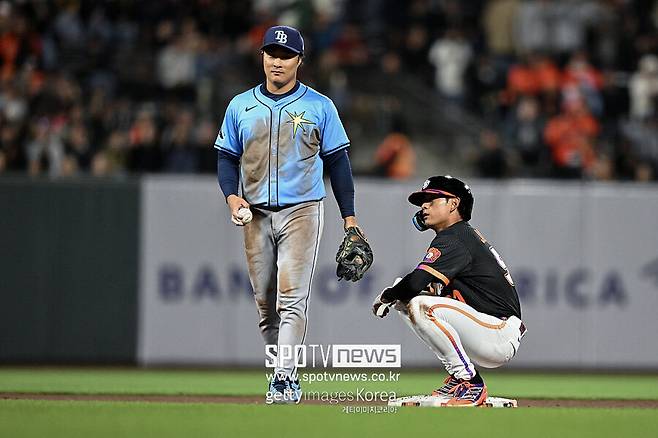 ▲ 탬파베이와 샌프란시스코가 오라클파크에서 시리즈를 펼쳤다. 2루에서 만난 김하성과 이정후.