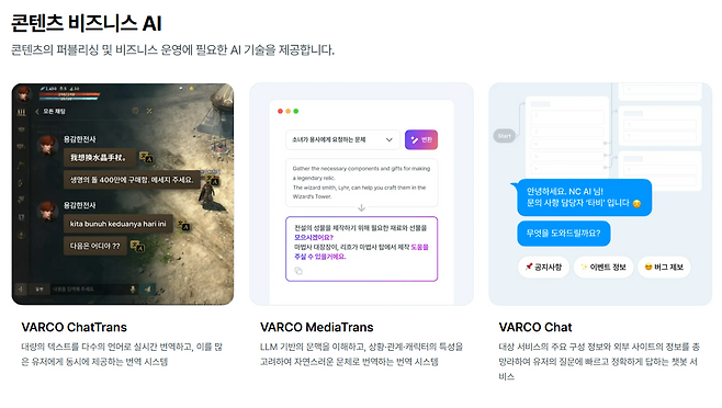 바르코 2.0 콘텐츠 비즈니스 AI(출처=엔씨 AI 홈페이지).