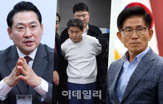 왼쪽부터 장동혁 국민의힘 당대표 후보, 전한길씨, 김문수 후보. (사진 = 이데일리DB)