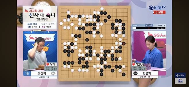 후반전이 한창인 상황에서는 흑의 승세가 뚜렷하다.(사진 바둑TV 캡처)