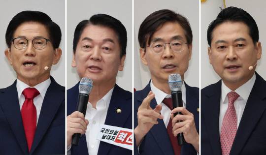 김문수·안철수·조경태·장동혁(가나다 순) 국민의힘 당 대표 후보. 연합뉴스.