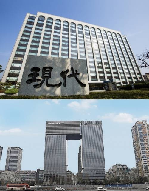 현대건설 본사 사옥(위쪽)과 분당두산타워(아래쪽), 각사 제공