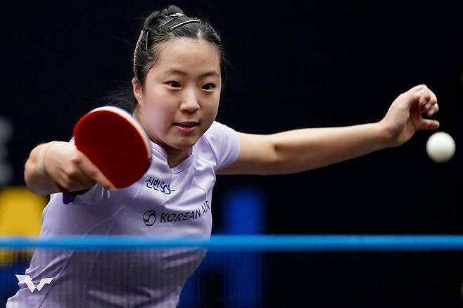 신유빈의 WTT 유럽 스매시 경기 장면 [WTT 인스타그램 캡처. 재판매 및 DB 금지]