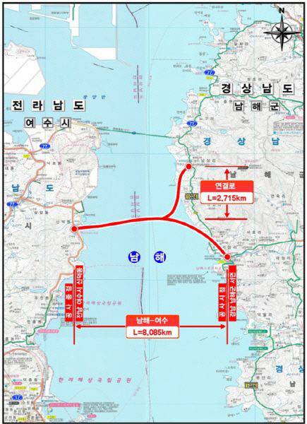 남해-여수 해저터널 위치도.