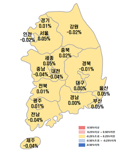 2025년 8월 3주차 시·도별 아파트 전세가격지수 변동률. 한국부동산원 제공