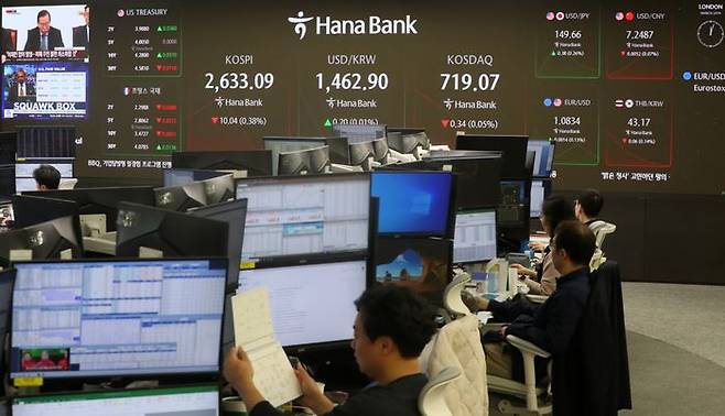 서울 중구 하나은행 딜링룸에서 직원들이 근무하고 있다(자료사진). ⓒ뉴시스