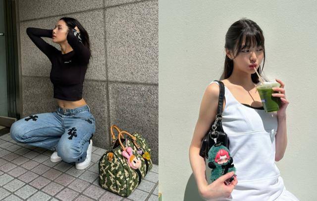 그룹 블랙핑크 리사와 아이브 장원영이 선보인 키링 스타일링. 리사 장원영 SNS