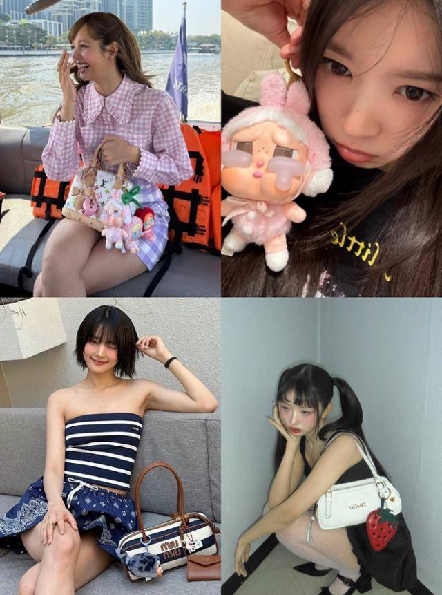 (왼쪽 위부터 시계방향으로) 블랙핑크 리사, 아일릿 모카, 아이브 레이, 아이들 민니도 다양한 키링으로 자신들의 개성을 드러냈다. 리사 모카 레이 민니 SNS