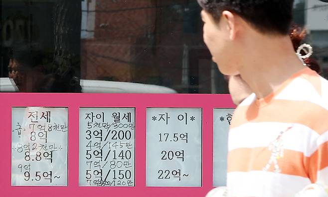 Real estate listings are posted in Seoul on Aug. 17. [NEWS1]