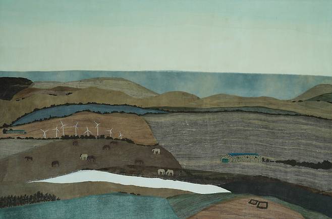 중산간1 / 122*81㎝&nbsp;/ 염색 천 콜라주 /2025 / ⓒ박들 제공