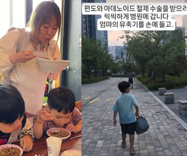 정주리의 넷째 아들이 수술을 받으러 씩씩하게 병원으로 향하고 있다. / 정주리 소셜미디어
