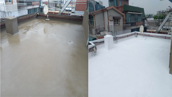 서울 성동구 김정웅씨 주택 옥상. 쿨루프 시공전(사진 왼쪽) 후 사진. [서울시 제공]