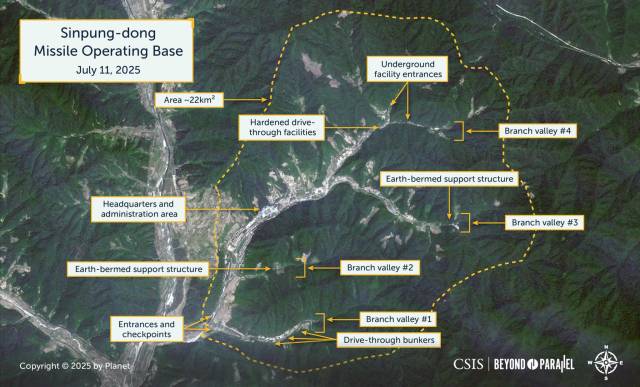 CSIS 산하 ‘분단을 넘어’가 공개한 신풍동 미사일 기지의 7월11일자 위성사진. 사진제공=CSIS
