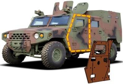 방탄·방호 장비 제조 업체 삼양컴텍이 생산하는 소형전술차량 방탄판. 소형전술차량의 외부를 방호해 조종사 및 승무원을 보호한다. 삼양컴텍 제공