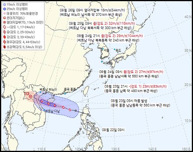 13호 태풍 '가지키' 예상 경로 [기상청 제공]