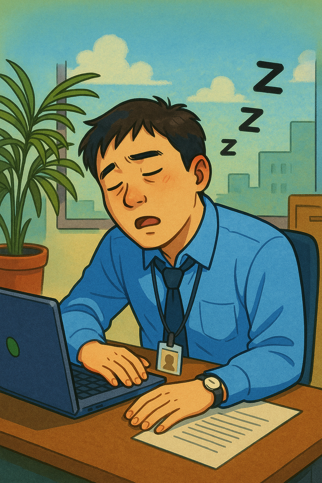 휴가후유증을 겪는 직장인 모습. 챗gpt 이미지.