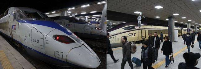 한국철도공사(코레일)가 운영하는 KTX(왼쪽)와 에스알(SR)이 운영하는 SRT. ⓒ 뉴시스