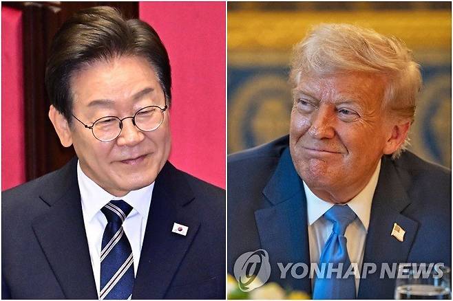 25일(현지시간) 미국 워싱턴DC에서 정상회담을 하는 이재명 대통령과 도널드 트럼프 미국 대통령. 연합뉴스.