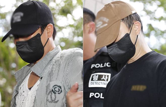 2일 오후 인천 미추홀구 인천지방법원에서 남편의 중요 부위를 흉기로 절단해 살해하려 한 혐의를 받는 50대 아내와 30대 사위가 구속 전 피의자 심문(영장실질심사)를 받기 위해 출석하고 있다. 뉴시스