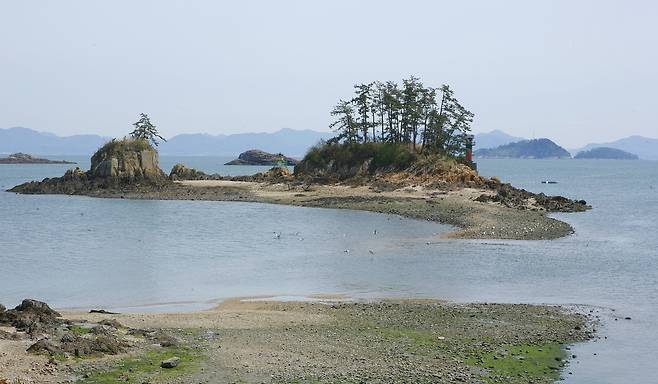 고군산군도 중 무녀도의 쥐똥섬이 대교 건설과 함께 뜨고 있다.