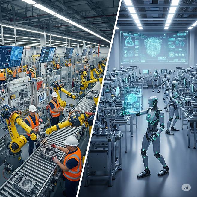 피지컬 AI 제조공장 전과 후. 경남도청 제공